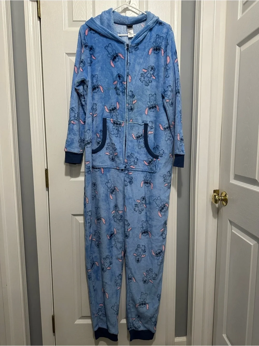 Disney Blue Stitch Hooded Onesie Pajama with Pink Ear Accents - Picture 2 of 2